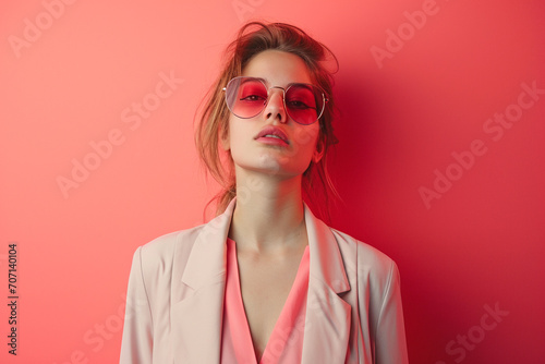 Young beautiful woman portrait isolated on color background 