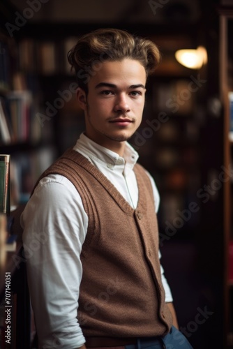 cropped shot of a young man standing in his bookshop