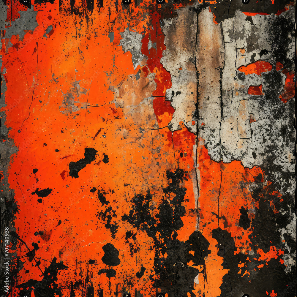 Fototapeta premium Edgy and distressed grunge texture background in orange neon. Perfect for wallpapers ,print, background