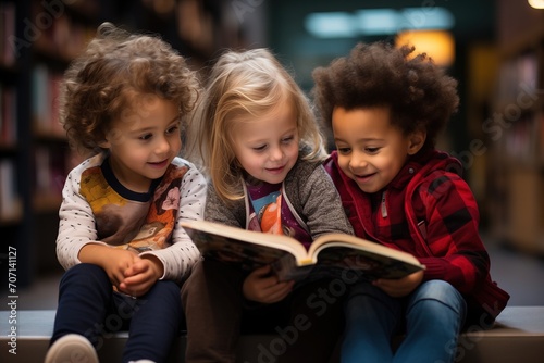 group of children in library reading