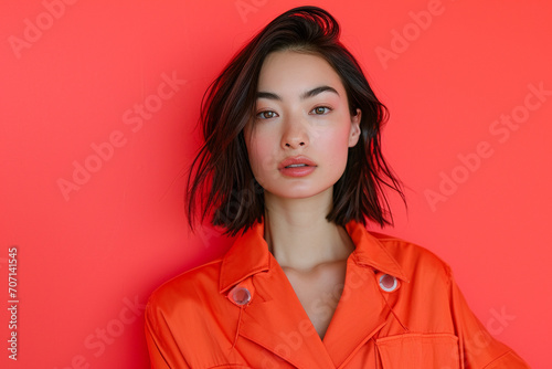 Young beautiful woman portrait isolated on color background 