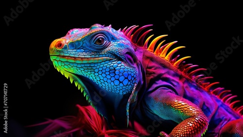 Alligator iguana hybrid neon illustration AI Generated pictures