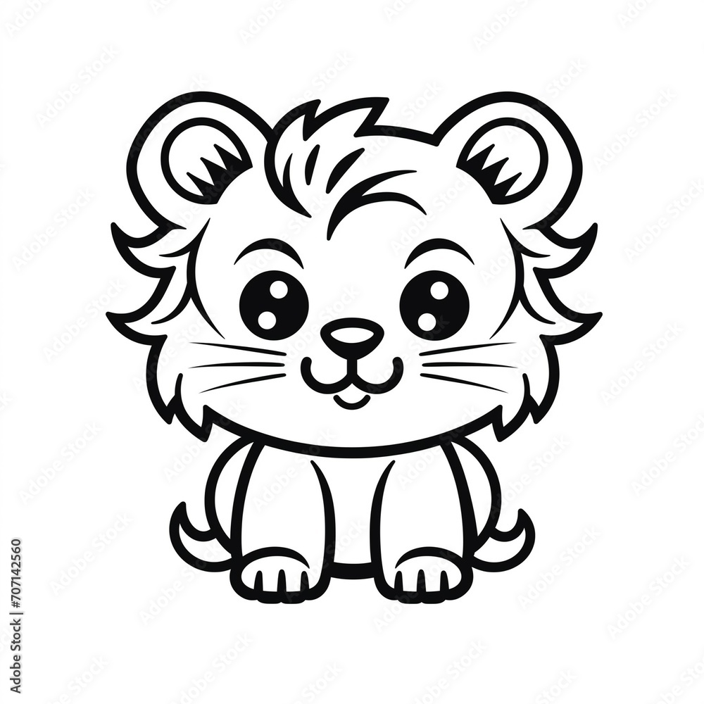 Cartoon little lion with cute eyes. Linear painting without colors. Generated from AI Cartoon little lion with cute eyes. Linear painting without colors. Generated from AI