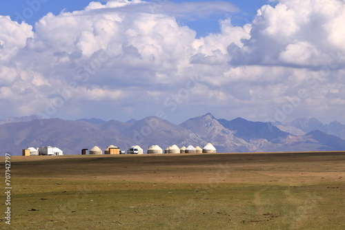 Yurts at Song kol lake Kyrgyzstan, Central Asia photo