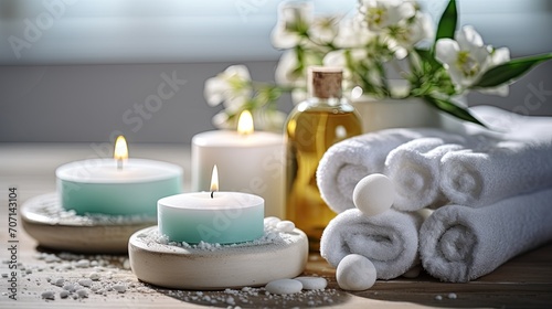 towels  flowers and candles