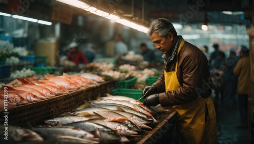 man selling fresh fish at a fish market  photo