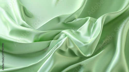 Green satin or silk wavy abstract background with blank space for text.