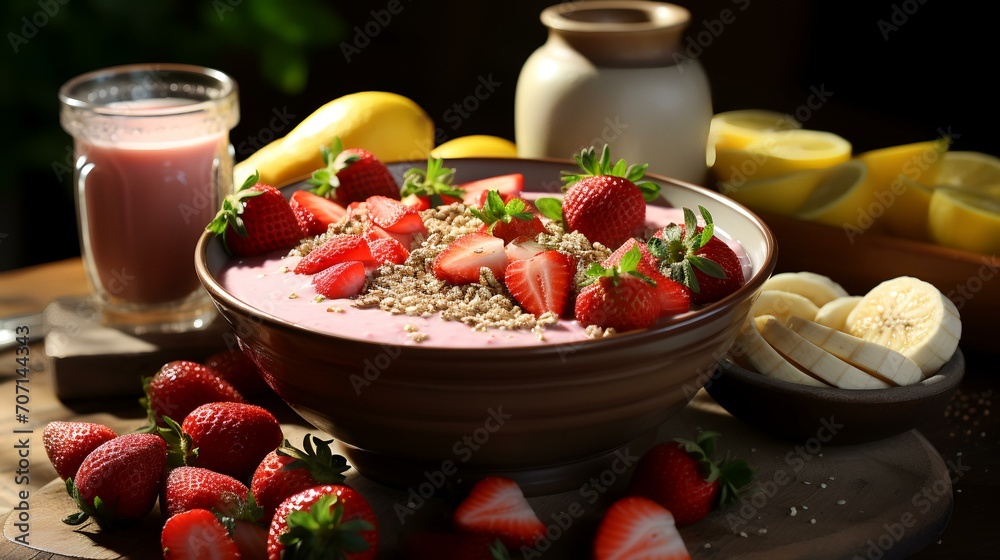Strawberry Banana Smoothie Bowl with Sliced Fruit
Strawberry Banana Smoothie Bowl with Sliced Fruit