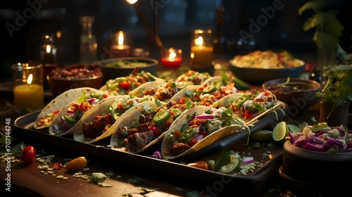 Tacos Stand with Variety of Toppings and Fillings

