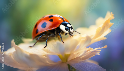 Ladybug on a flower. Ladybug close-up. Selective focus. AI generated