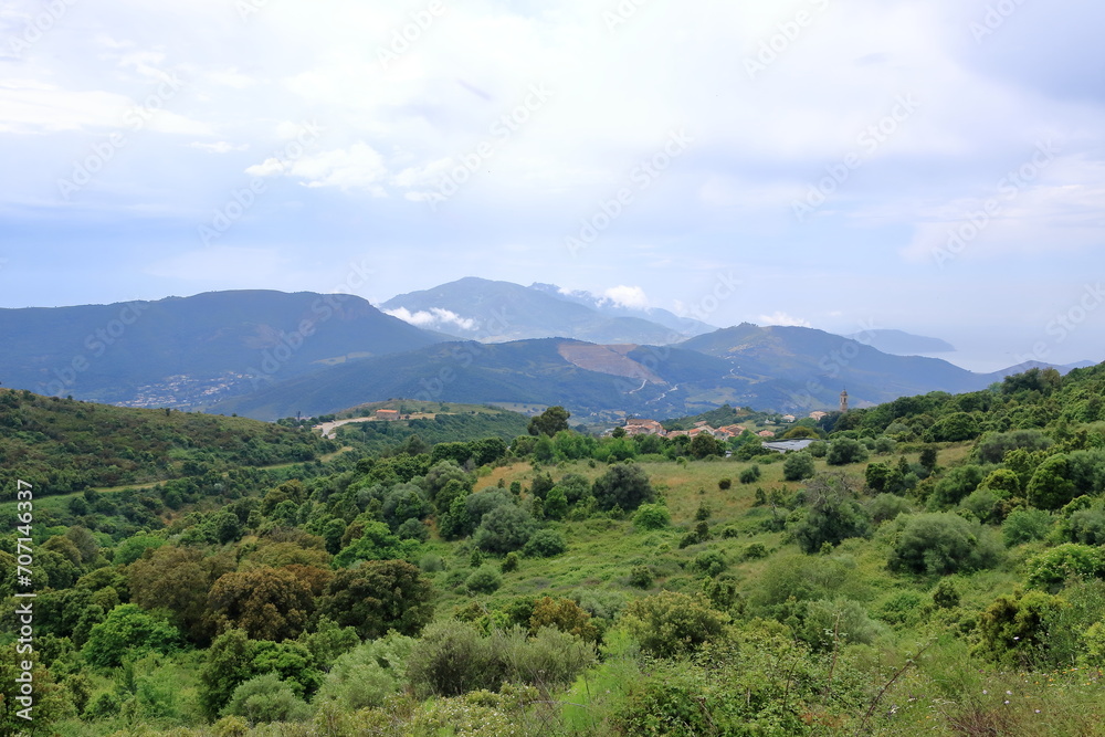 Obraz premium Appietto, Corse, Corsica, France - aerial view over a small village
