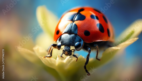 Ladybug close-up. Ladybug on a flower. AI generated.