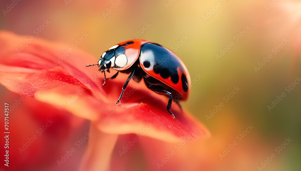Ladybug close-up. Ladybug on a red flower. AI generated Ladybug close-up. Ladybug on a red flower. AI generated