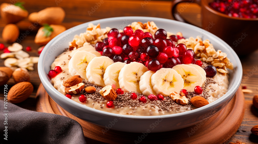 Porridge with berries and nuts, healthy food Porridge with berries and nuts, healthy food