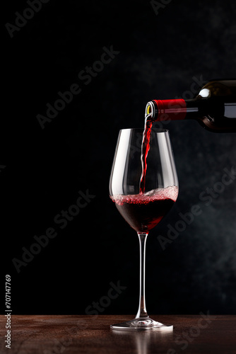 red wine pouring into a glass on a dark background