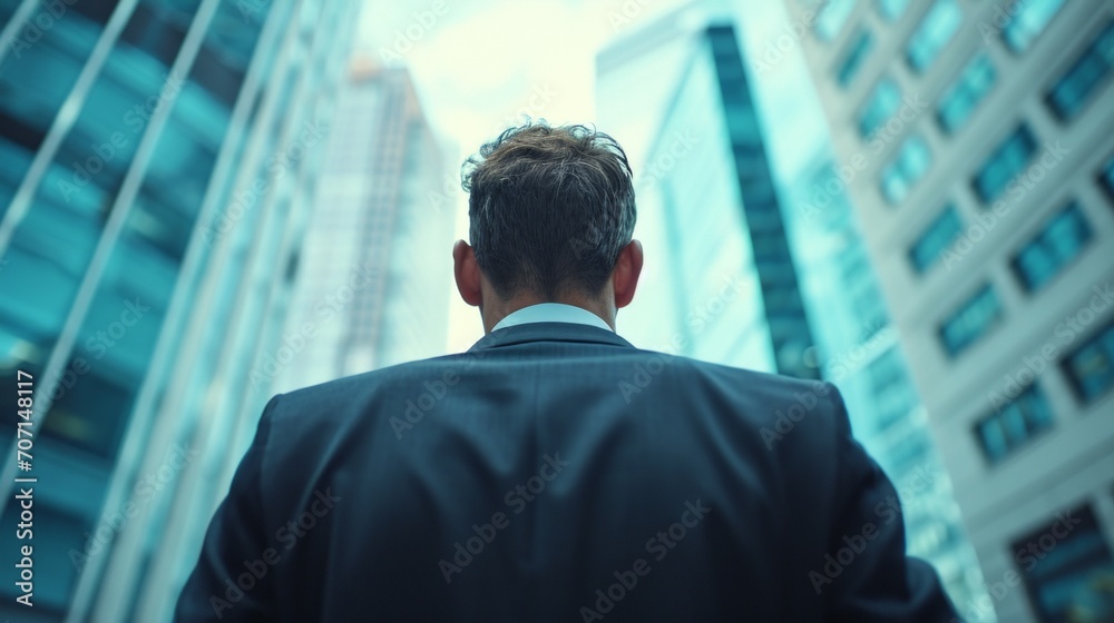 Rear shot of businessman among skyscrapers
Rear shot of businessman among skyscrapers