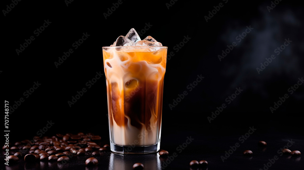 cold coffee with ice on a black background cold coffee with ice on a black background