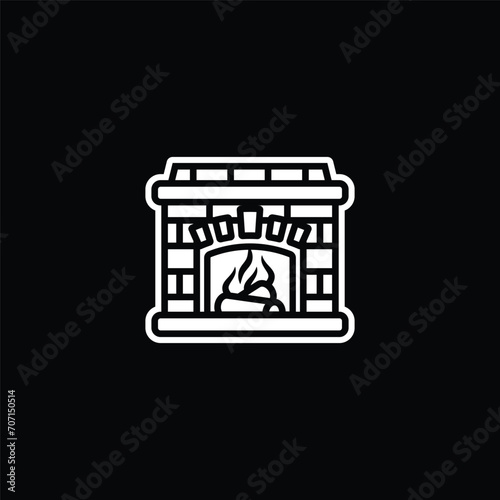 Original vector illustration. The icon is a stone fireplace with firewood and a bonfire.