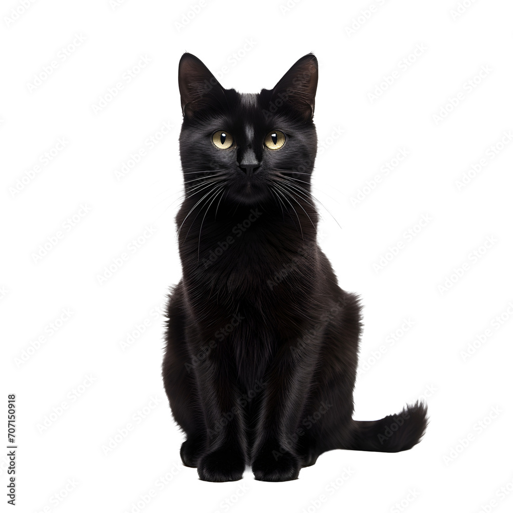 Black cat isolated on white or transparent background