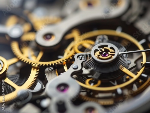Wallpaper Mural Mechanical watch inside with spring mechanism and gears rotating extreme macro. Torontodigital.ca
