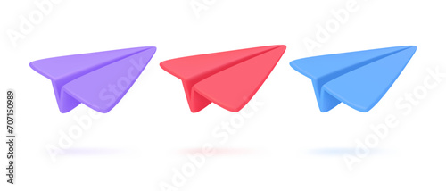 Origami paper airplane flying in the air email sending concept Message to the recipient. 3D vector illustration. photo