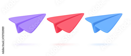 Origami paper airplane flying in the air email sending concept Message to the recipient. 3D vector illustration.
