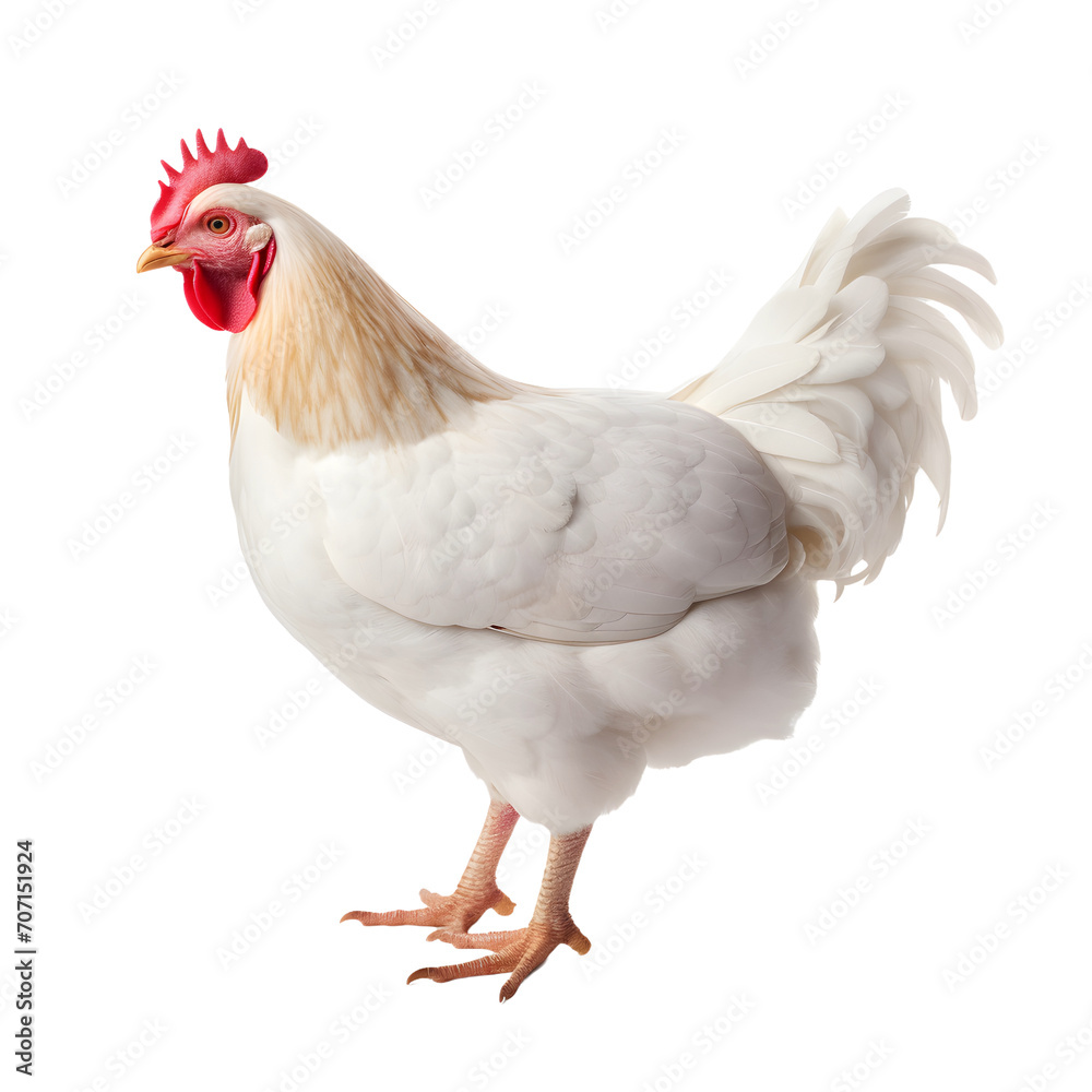 White chicken isolated on white or transparent background