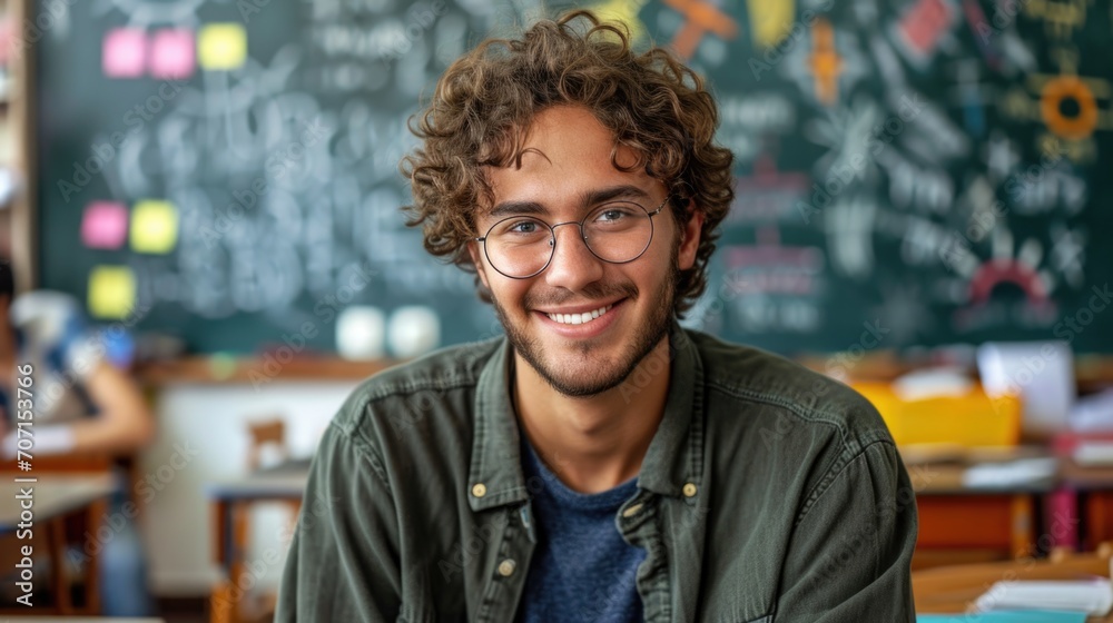 Friendly male teacher in a classroom, representing education and academic enthusiasm. Friendly male teacher in a classroom, representing education and academic enthusiasm.