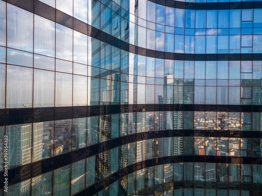 Istanbul's glass and concrete skyscrapers, home to offices, hotels, and residential complexes. Aerial drone view Istanbul's glass and concrete skyscrapers, home to offices, hotels, and residential complexes. Aerial drone view