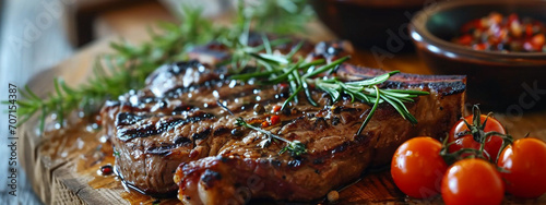 delicious grilled steak close-up with rosemary