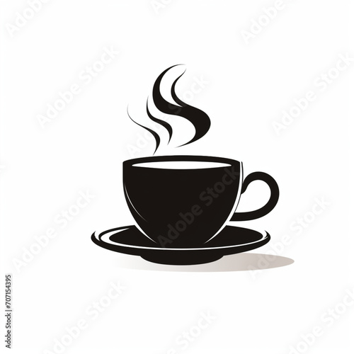 Ilustracion de taza de cafe caliente en color negro sobre fondo blanco