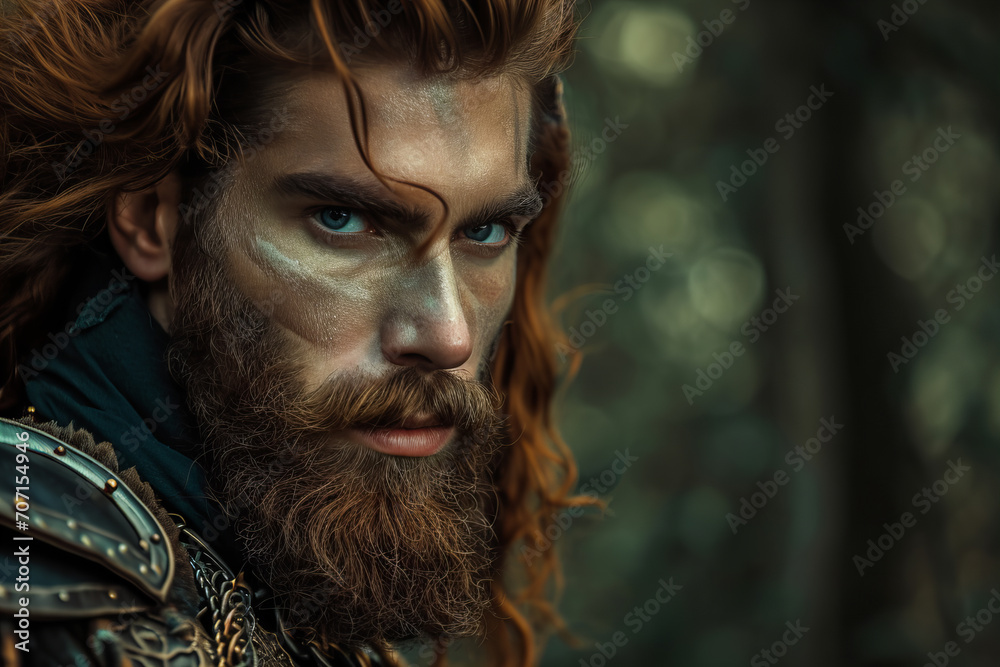 attractive beautiful male Fae with chestnut wavy middle hair dressed as army commander . Medieval romantic fantasy setting