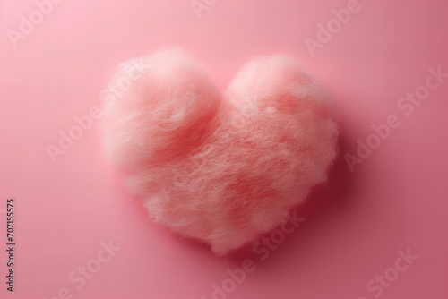 Cotton candy heart shaped isolated on pink background