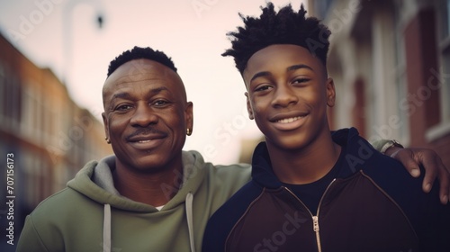 a relationship between a black father and his teenage male offspring. photo