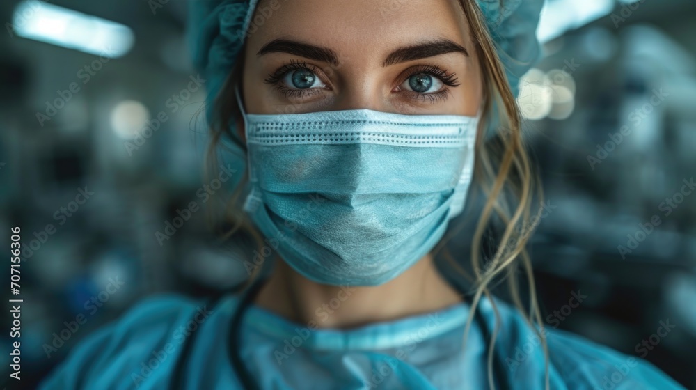 Determined female surgeon in an operating room, embodying medical expertise and care. Determined female surgeon in an operating room, embodying medical expertise and care.