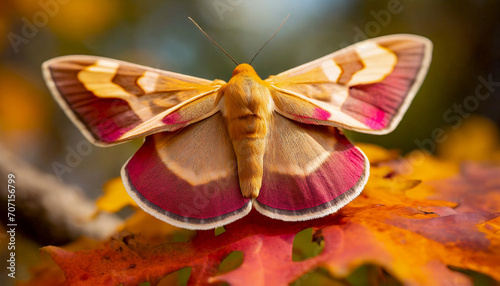 Colorful rosy maple moth photo