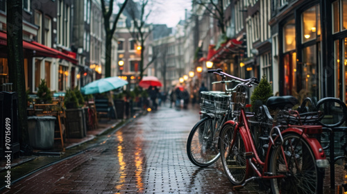 Lot of old bicycles on the bike parking under rain