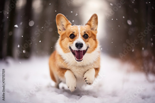 Frosty Fun. Corgi's Snowy Adventure and Winter Merriment Captured in a Photo.