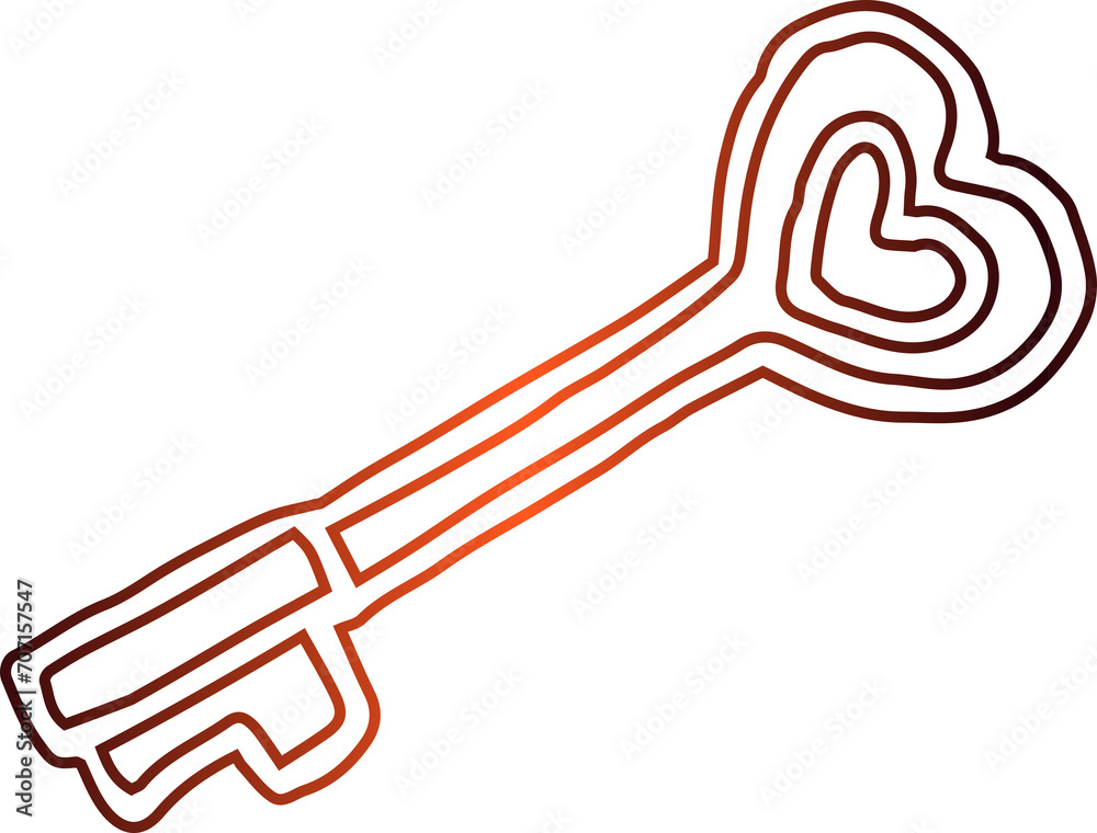 Key with heart   drawing gradient  valentines day decoration and design.