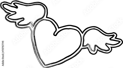 Heart with wings doodle valentines day decoration and design.