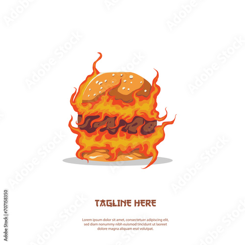 fire topping hamburger vector illustration