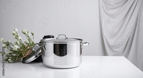 a pot in a kitchen on a countertop .