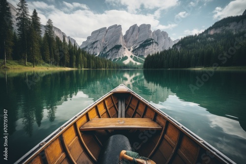 boat ride on the river in the mountain.. © olegganko