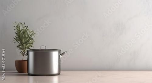 a pot in a kitchen on a countertop .