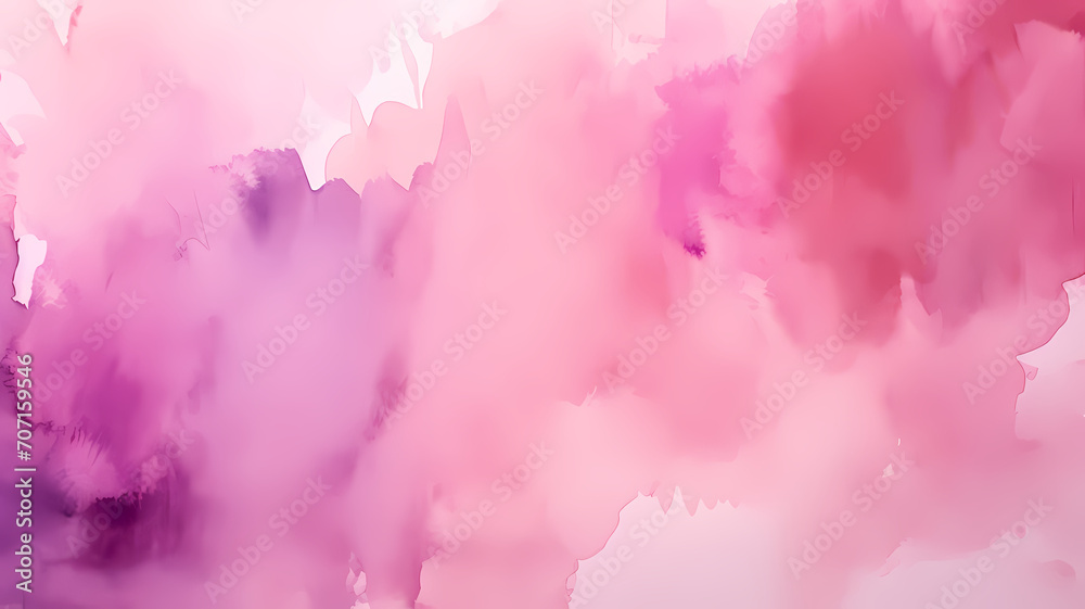 Abstract watercolor drawing featuring a palette of pale pink red and violet hues, with a dominant pink color. Ideal art background for design purposes, showcasing elements of water and grunge