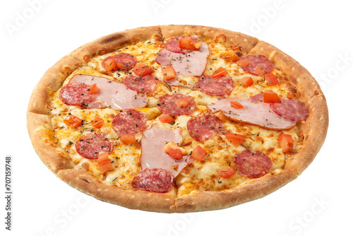 Delicious classic italian Pizza Pepperoni with sausages and cheese mozzarella.