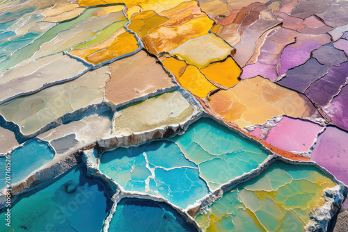 Aerial View Of Lithium Mines With Vibrant Evaporation Ponds photo