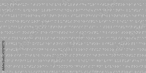 Raised dots of braille graphic seamless vector pattern. Simple background with convex circle on grey. Code symbols. International alphabet for blind people