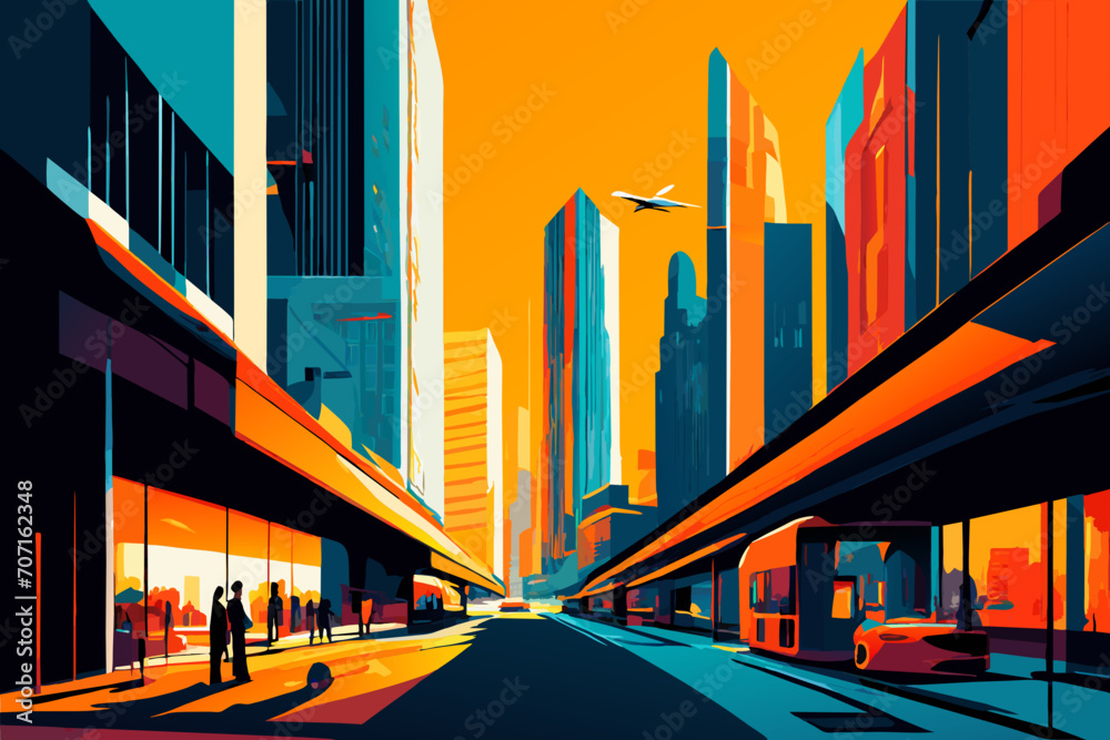 Fototapeta premium A cityscape with a modern art gallery. vektor icon illustation