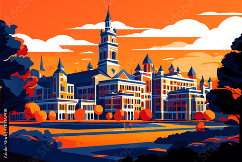 A cityscape with a historic university campus. vektor icon illustation